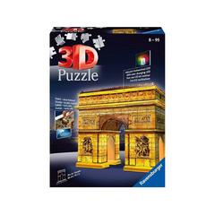 Ravensburger - 3D Puzzle Arco di Trionfo Night Edition con Luce, Parigi, 216 Pezzi, 8+ Anni