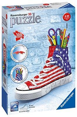 Ravensburger - 3D Puzzle Portapenne Sneaker Usa Flag Edition, 108 Pezzi, 8+ Anni