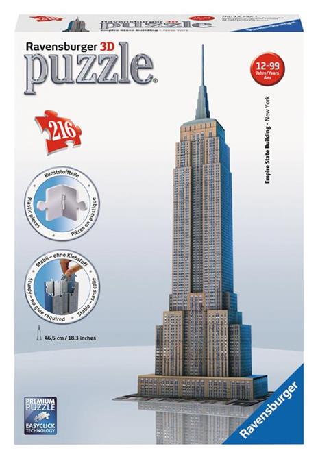 Ravensburger - 3D Puzzle Empire State Building, New York, 216 Pezzi, 8+ Anni - 2