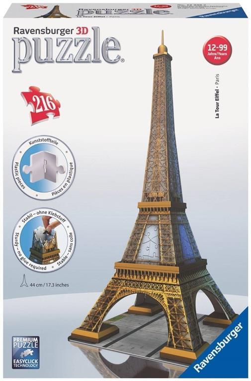 Ravensburger - 3D Puzzle Tour Eiffel, Parigi, 216 Pezzi, 8+ Anni - 3