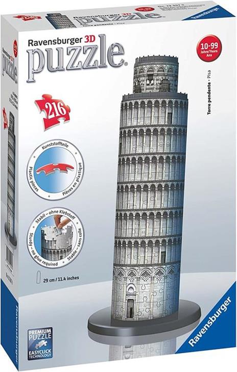Ravensburger - 3D Puzzle Torre Di Pisa, Italia, 216 Pezzi, 8+ Anni - 6
