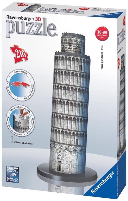 Ravensburger - 3D Puzzle Torre Di Pisa, Italia, 216 Pezzi, 8+ Anni - 10
