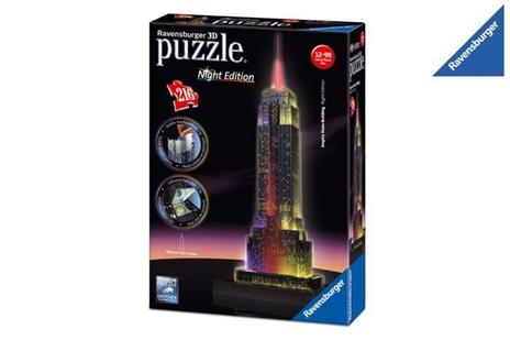 Ravensburger - 3D Puzzle Empire State Building Night Edition con Luce, New York, 216 Pezzi, 8+ Anni - 2