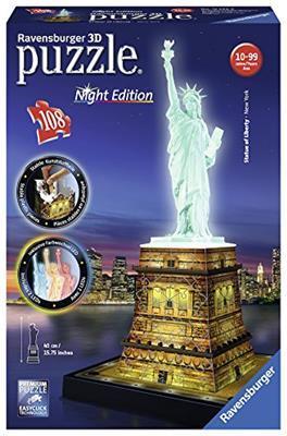 Ravensburger - 3D Puzzle Statua Della Libertà Night Edition con Luce, New York, 108 Pezzi, 8+ Anni - 4