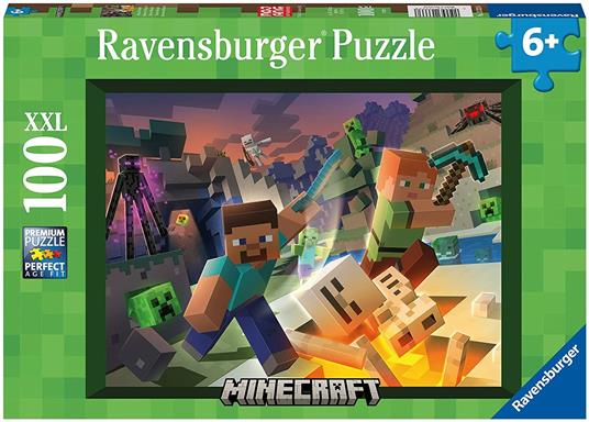 Ravensburger - Puzzle Minecraft, 100 Pezzi XXL, Età Raccomandata 6+ Anni - 2