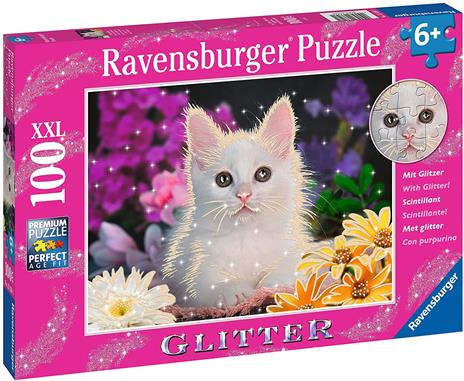 Ravensburger - Puzzle Gattino Glitter, 100 Pezzi XXL, Età Raccomandata 6+ Anni - 2