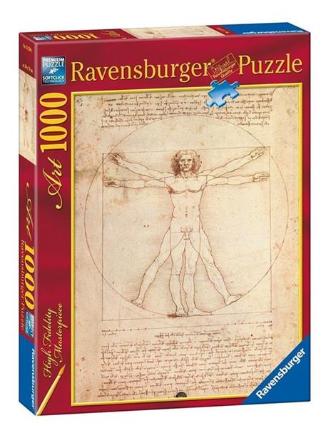 Ravensburger - Puzzle Leonardo: Uomo Vitruviano, Art Collection, 1000 Pezzi, Puzzle Adulti - 45