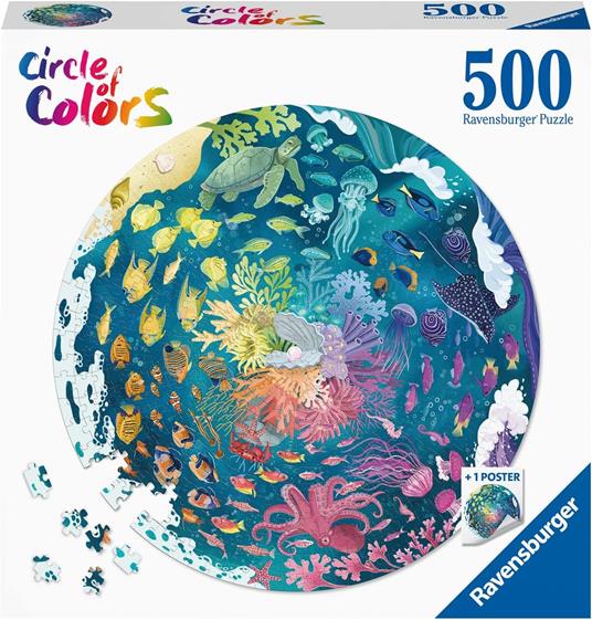 Ravensburger - Puzzle Circolare Oceano, Collezione Circle of Colors 500 Pezzi, Puzzle Adulti