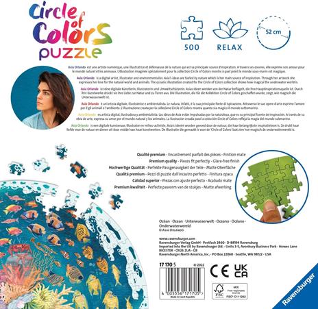 Ravensburger - Puzzle Circolare Oceano, Collezione Circle of Colors 500 Pezzi, Puzzle Adulti - 2