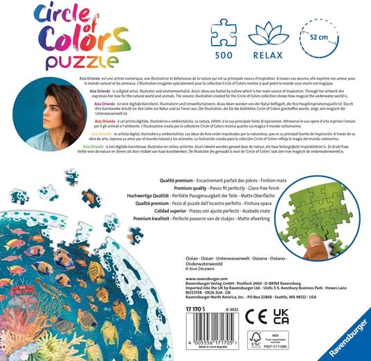 Ravensburger - Puzzle Circolare Oceano, Collezione Circle of Colors 500 Pezzi, Puzzle Adulti - 2