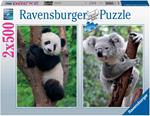 Ravensburger - Puzzle Panda e Koala, 2x500 Pezzi, Puzzle Adulti