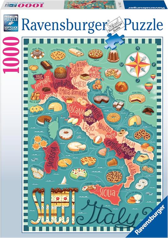 Ravensburger - Puzzle Tour del dolce in Italia, 1000 Pezzi, Idea regalo, per Lei o Lui, Puzzle Adulti