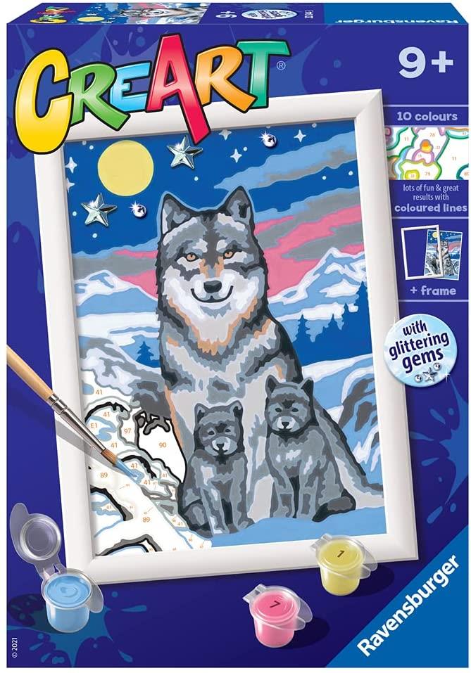 Ravensburger - CreArt Serie E: Lupi al Chiaro di Luna, Kit Dipingere i Numeri, Contiene una Tavola Prestampata, Pennello