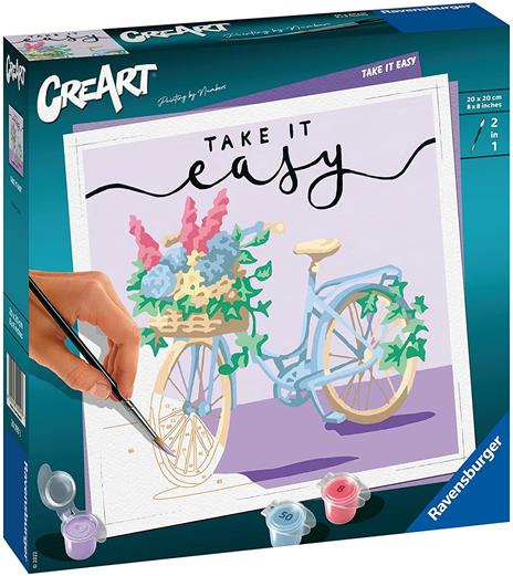 Ravensburger - CreArt Take It Easy, Bicicletta, Kit Dipingere i Numeri, Contiene Tavola Prestampata 20x20 cm, Pennello - 2