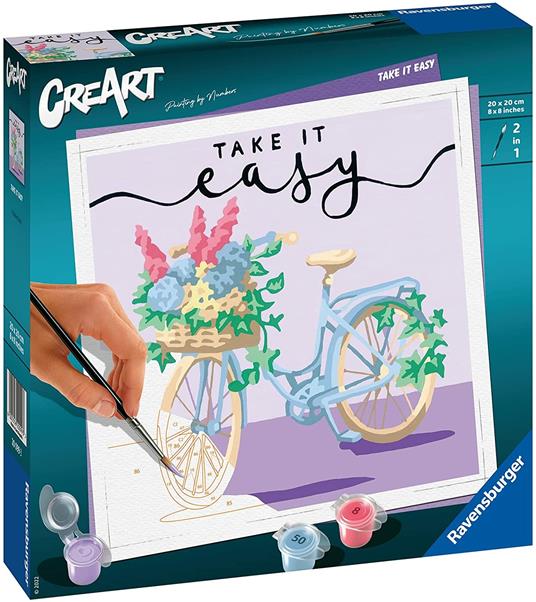 Ravensburger - CreArt Take It Easy, Bicicletta, Kit Dipingere i Numeri, Contiene Tavola Prestampata 20x20 cm, Pennello - 2