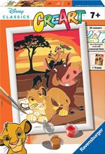 CreArt Serie E: Il Re Leone, Simba, Timon e Pumbaa, Kit Dipingere i Numeri, Contiene una Tavola Prestampata, Pennello