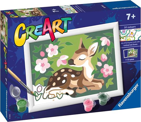 Ravensburger - CreArt Serie E: Cerbiatto fra i Fiori, Kit per Dipingere con i Numeri, - 2