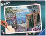 Ravensburger - CreArt Paesaggio Mediterraneo, Kit per Dipingere con i Numeri, Contiene Tavola Prestampata 40x30 cm, Pennello