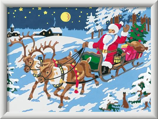 CreArt Serie D: La Consegna dei Regali, Babbo Natale, Kit Dipingere i Numeri, Contiene una Tavola Prestampata, Pennello - 3