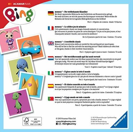 Ravensburger - Memory Versione Bing, 72 Tessere, Gioco Da Tavolo, 4+ Anni - 3