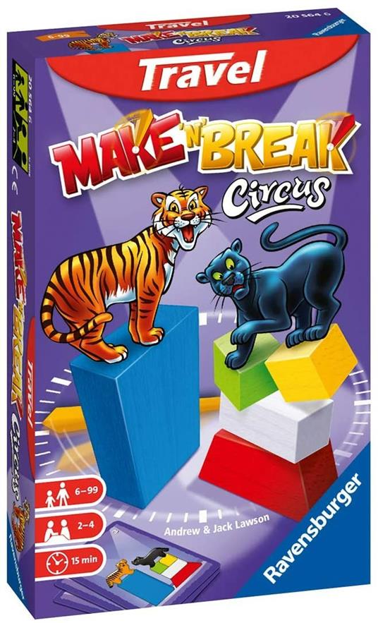 Ravensburger - Make'n'Break Circus Travel, Gioco da Tavolo Tascabile, 2-4 Giocatori, 8+ Anni - 2