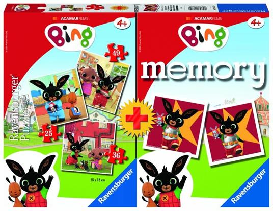 Ravensburger - Multipack Bing, Memory 48 Carte + 3 PuzzleBambino da 25/36/49 pezzi, 4+ Anni