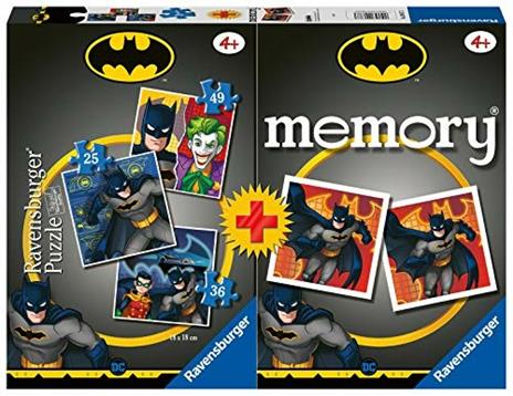 Ravensburger - Multipack Batman, Memory 48 Carte + 3 PuzzleBambino da 25/36/49 pezzi, 4+ Anni