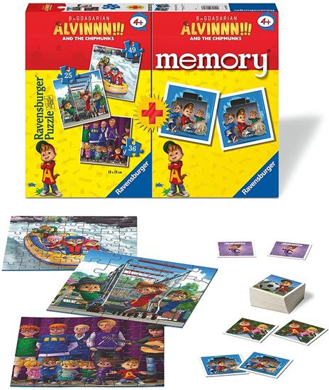 Ravensburger - Multipack Alvin, Memory 48 Carte + 3 Puzzle Bambino da 25/36/49 pezzi, 4+ AnniBambino da 25/36/49 pezzi - 2