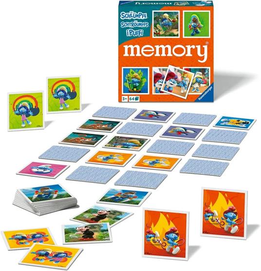 Ravensburger - Memory Versione Puffi, 64 Tessere, Gioco Da Tavolo, 3+ Anni - 2