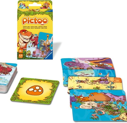 Ravensburger - Pictoo Dino, Gioco di Carte 4 Anni in su, Gioco di Famiglia, da 2 a 6 Giocatori, Edizione Italiana - 2