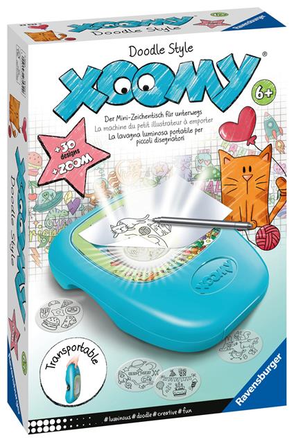 Ravensburger - Xoomi Midi Stile "Doodle", Tavolo da Disegno Portatile con Proiettore Luminoso, 30 Motivi Illustrati