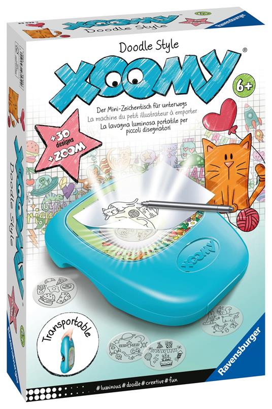 Ravensburger - Xoomi Midi Stile "Doodle", Tavolo da Disegno Portatile con Proiettore Luminoso, 30 Motivi Illustrati