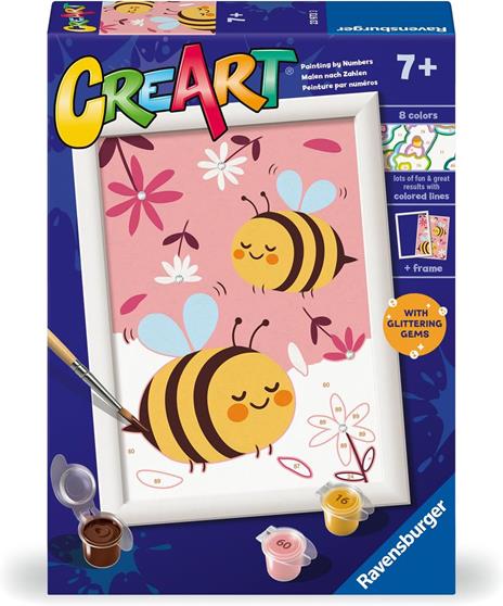 Ravensburger - CreArt Serie E: Apette Felici, Dipingere con i Numeri, Kit Pittura Bambini, Cornice Inclusa