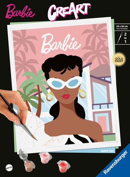Ravensburger - CreArt Serie Trend C - Barbie 1959, Kit Dipingere i Numeri, Contiene Tavola Prestampata 24x30 cm, 12+ Anni
