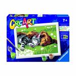 Ravensburger - CreArt Serie E: Cane e Gatto Dolce Sonno, Kit Dipingere i Numeri, Contiene una Tavola Prestampata, Pennello