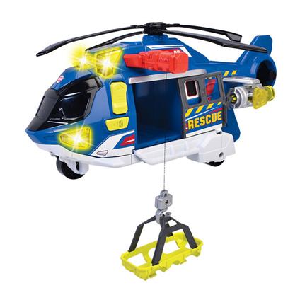 Dickie Toys Elicottero di soccorso 39 cm, sistema a ruota libera, luci e suoni, gancio motorizzato