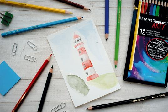 Matita colorata acquarellabile - STABILOaquacolor - Scatola in Metallo da 12 - Colori assortiti - 7