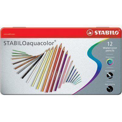 Matita colorata acquarellabile - STABILOaquacolor - Scatola in Metallo da 12 - Colori assortiti - 24