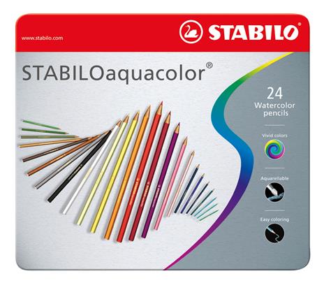 Matita colorata acquarellabile - STABILOaquacolor - Scatola in Metallo da 24 - Colori assortiti - 56