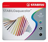 Matita colorata acquarellabile - STABILOaquacolor - Scatola in Metallo da 24 - Colori assortiti