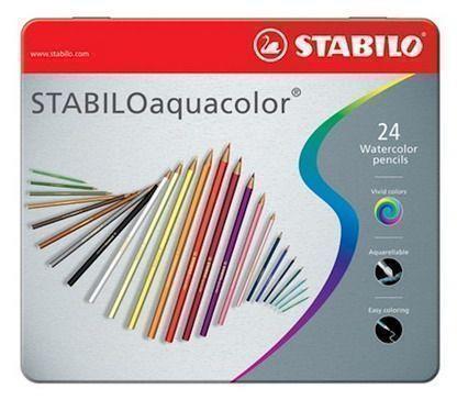 Matita colorata acquarellabile - STABILOaquacolor - Scatola in Metallo da 24 - Colori assortiti - 35