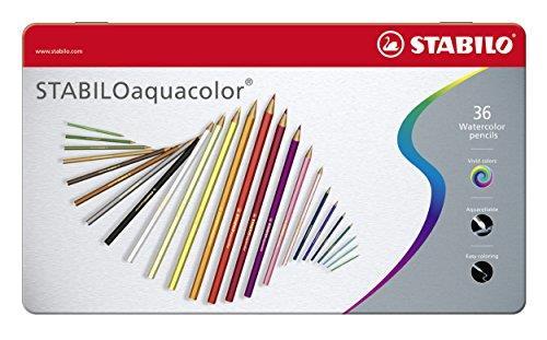 Matita colorata acquarellabile - STABILOaquacolor - Scatola in Metallo da 36 - Colori assortiti - 71