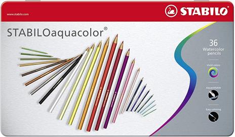 Matita colorata acquarellabile - STABILOaquacolor - Scatola in Metallo da 36 - Colori assortiti - 63