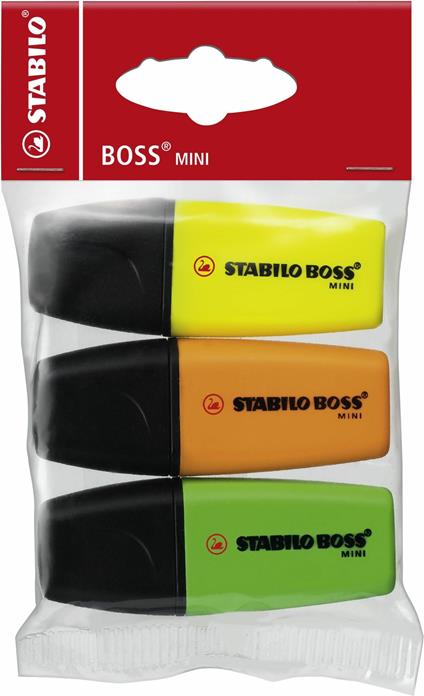 Evidenziatore - STABILO BOSS MINI - Pack da 3 - Giallo/Arancio/Verde