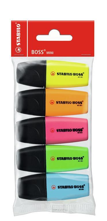 Evidenziatore - STABILO BOSS MINI - Pack da 5 - Giallo/Arancio/Rosa/Verde/Blu