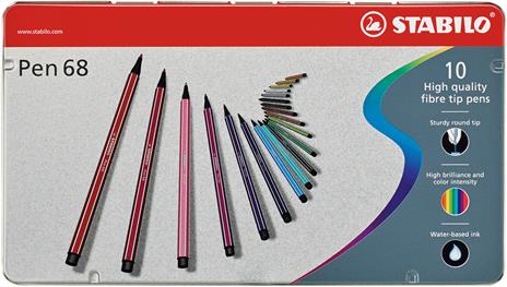 Pennarello Premium - STABILO Pen 68 - Scatola in Metallo da 10 - Colori assortiti - 5