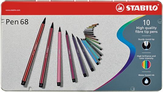 Pennarello Premium - STABILO Pen 68 - Scatola in Metallo da 10 - Colori assortiti - 65