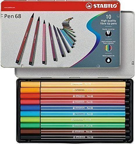 Pennarello Premium - STABILO Pen 68 - Scatola in Metallo da 10 - Colori assortiti - 72