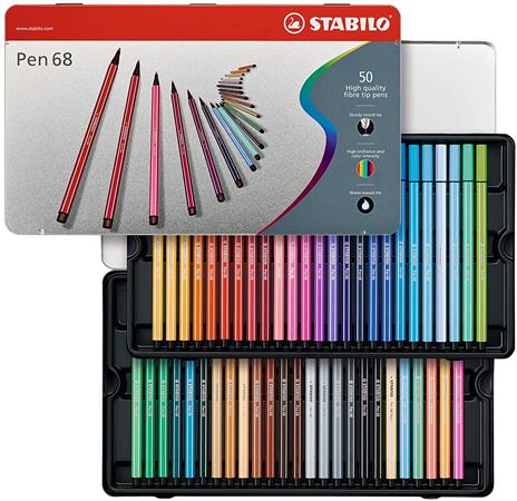 Pennarello Premium - STABILO Pen 68 - Scatola in Metallo da 50 - Colori assortiti - 4
