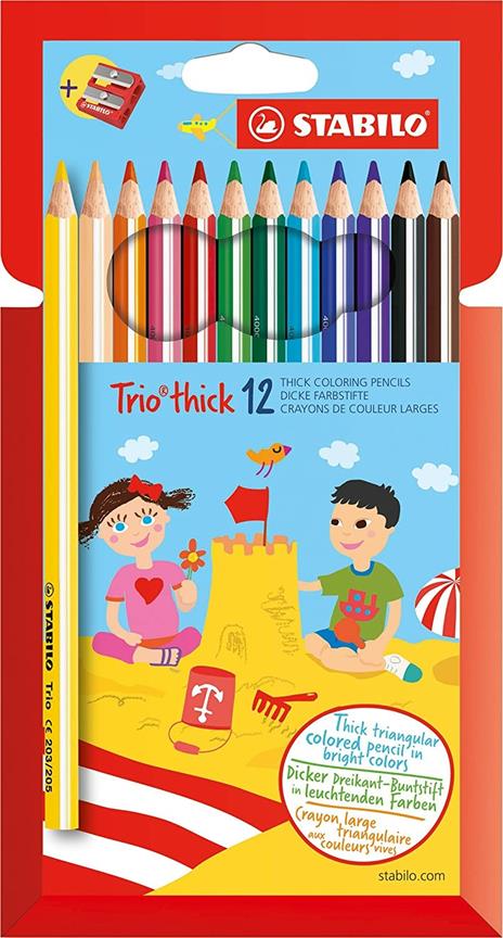 Matita colorata triangolare - STABILO Trio thick - Astuccio da 12 + temperino - Colori assortiti - 5
